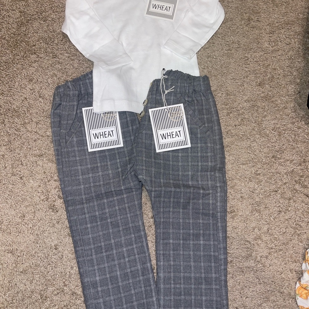 Wheat Kids' Charcoal Checkered Trousers